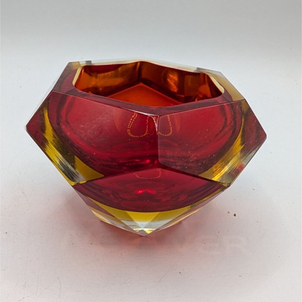 Vintage Faceted Murano Glass Bowl By Flavio Poli For Seguso 1950s Mid-Century Mo